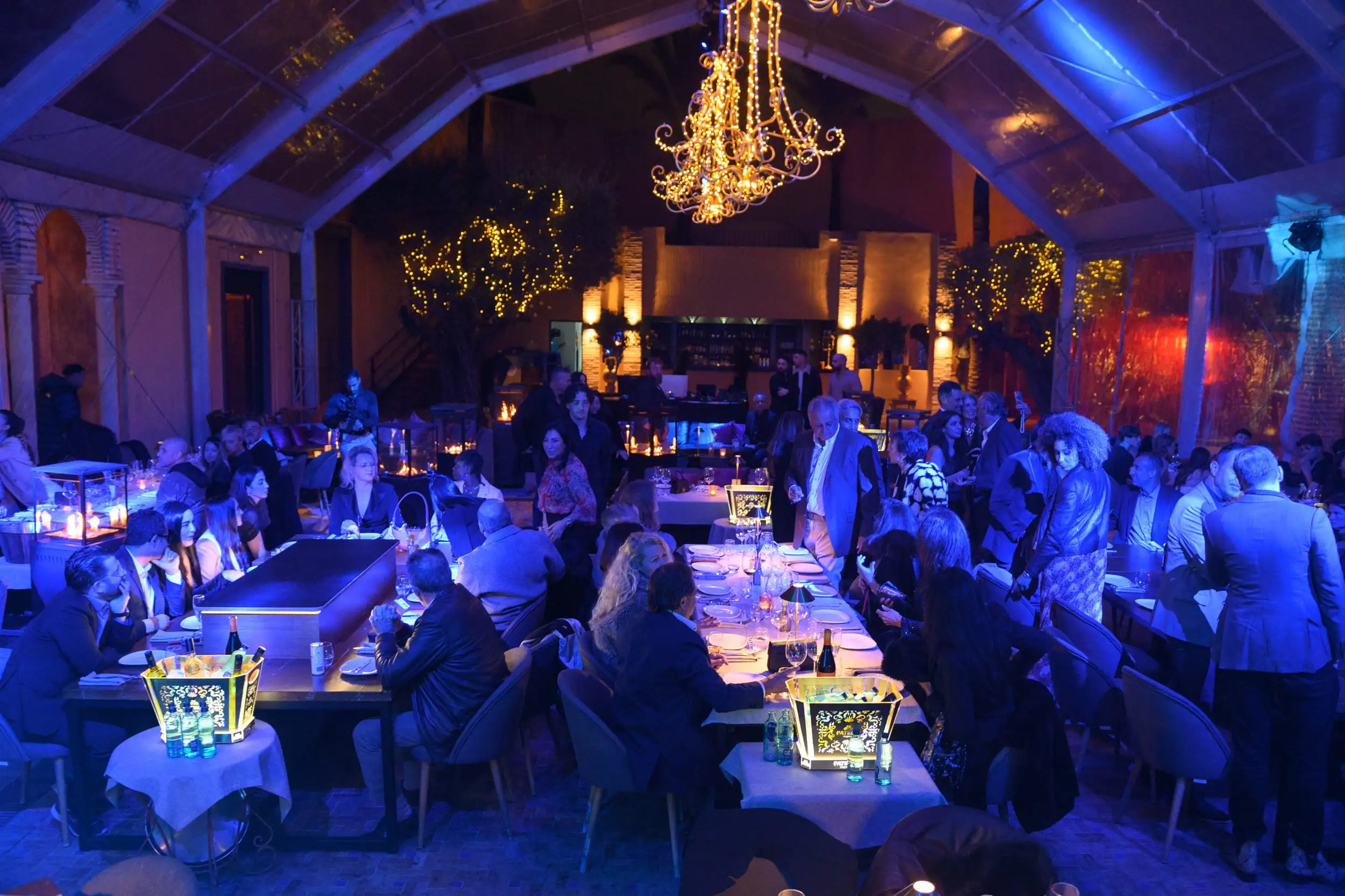 Interior dinner setting at LOV Marbella.