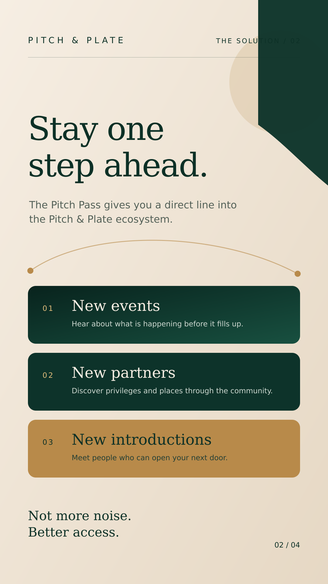 Pitch Pass access to new events new partners and introductions