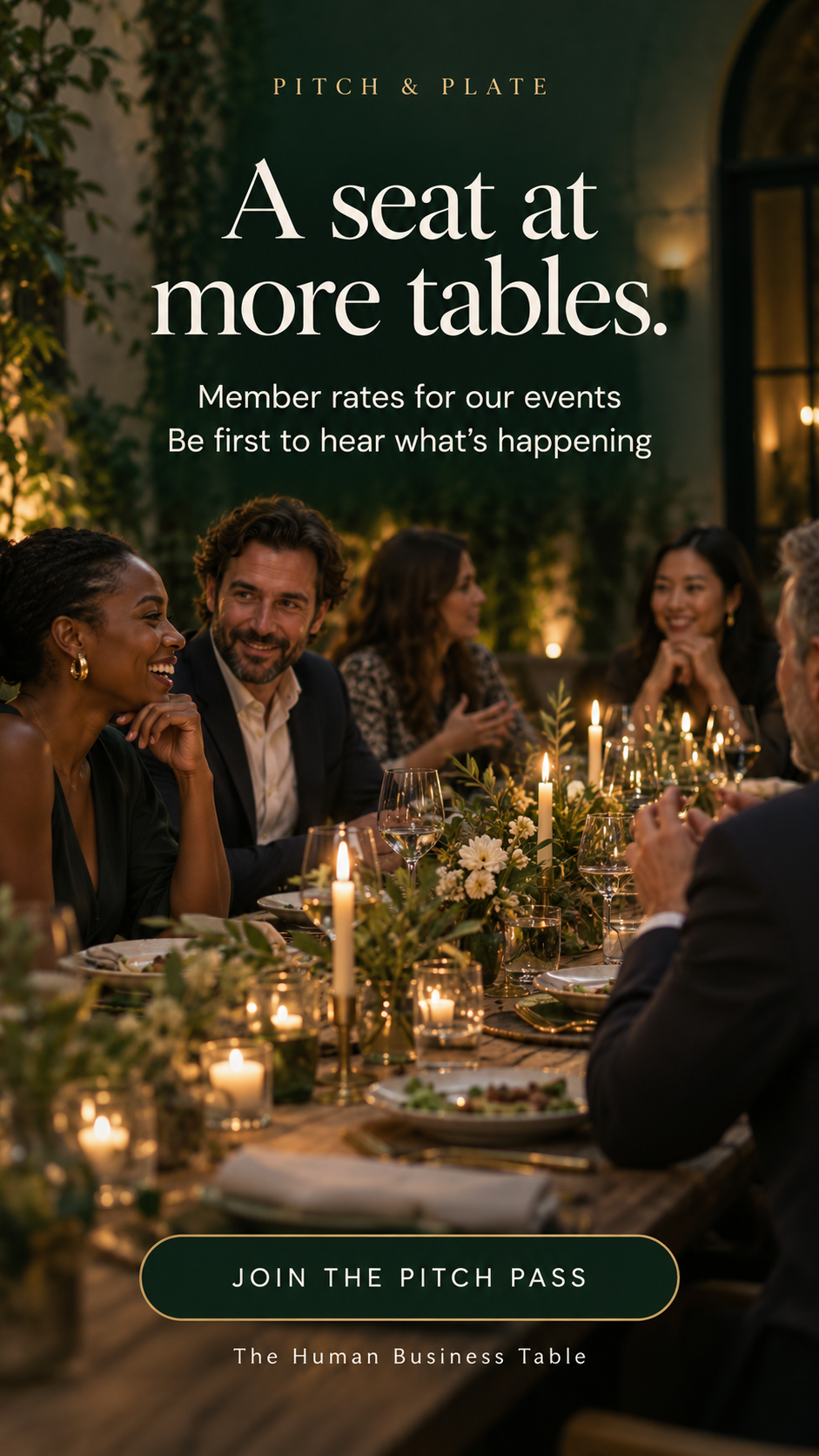 Pitch and Plate members gathered around a dinner table